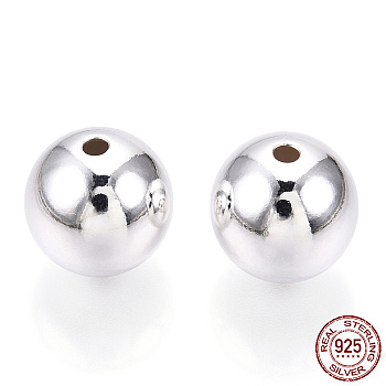 925 Sterling Silver Beads, Round, Silver, 12x11.5mm, Hole: 2mm