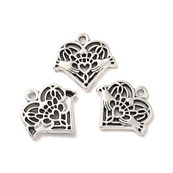 Tibetan Style Alloy Pendants, Heart with Hand Charm, Antique Silver, 20x20.5x2mm, Hole: 1.6mm, about 284pcs/500g