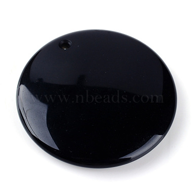 Black Flat Round Obsidian Pendants