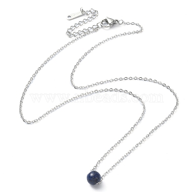 Natürliche Lapislazuli-Halsketten mit runden Perlenanhängern(NJEW-JN04551-03)-2