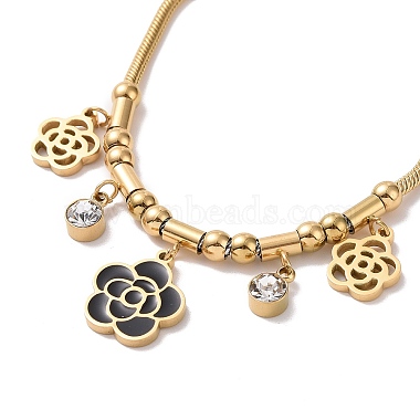 Bracelet à breloques fleur en émail et strass en cristal avec chaînes serpent(BJEW-C022-03G)-2