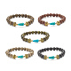 Natural Wood Round Beaded Stretch Bracelet with Synthetic Turquoise Teardrop(BJEW-JB07992)-1