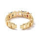 Colorful Cubic Zirconia Rectangle Open Cuff Ring(RJEW-P032-07G)-3