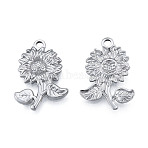 Non-Tarnish 201 Stainless Steel Pendants, Sunflower, Stainless Steel Color, 26x18x2.5mm, Hole: 2mm(X-STAS-N098-208P)