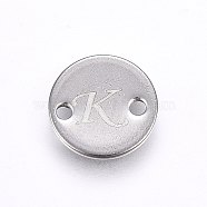 201 Stainless Steel Links connectors, Flat Round, Letter.K, Stainless Steel Color, 10x1mm, Hole: 1.5mm(STAS-H465-01P-10mm-K)
