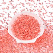 6/0 Inside Colours Transparent Glass Seed Beads, Teardrop, Top Drilled, Salmon, 4~4.5x4x3mm, Hole: 1~1.2mm, about 4500pcs/pound(SEED-T007-07H)