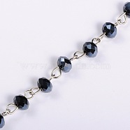 Handmade Rondelle Glass Beads Chains for Necklaces Bracelets Making, with Platinum Iron Eye Pin, Unwelded, Black, 39.3 inch, Beads: 6x4.5mm(X-AJEW-JB00038-03)