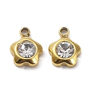 Ion Plating(IP) 304 Stainless Steel Charms, with Glass, Flower Charm, Real 18K Gold Plated, 7.5x6x2.5mm, Hole: 1.2mm(STAS-Q254-31G)