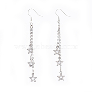Brass Tassel Dangle Earrings, with 201 Stainless Steel Charms, Star, Platinum, 77.5mm, Pin: 0.6mm(EJEW-JE03303)