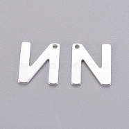 201 Stainless Steel Charms, Letter, Silver Color Plated, Letter.N, 11x9x0.7mm, Hole: 1mm(STAS-L232-007N)
