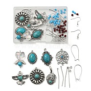 DIY Ethnic Earring Making Kit, Including Oval & Glede & Leaf & Angel Alloy Pendants with Synthetic Turquoise, Glass Seed Beads, Brass Hoop Earring Findings, Iron Earring Hooks, Antique Silver & Platinum(DIY-SZ0009-23)
