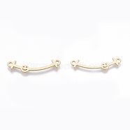 Brass Links, Nickel Free, Strip with Smiling Face, Real 18K Gold Plated, 31x8x1mm, Hole: 1.8mm(KK-N231-49-NF)