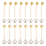 20 Sets Brass Brooch Pins Findings, Sieve Base Settings, with Plastic Imitation Pearl Beads, Round, Golden, 67x15.6mm, Tray: 12mm(KK-NB0002-72)