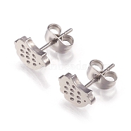 304 Stainless Steel Stud Earrings, with Ear Nuts, Hedgehog, Stainless Steel Color, 7x9x2mm, Pin: 0.8mm, 12pairs/card(EJEW-N045-03P)