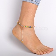 Handmade Millefiori Glass Beads Anklets, with Zinc Alloy Lobster Claw Clasps and Iron End Chains, Mixed Color, 235mm(AJEW-AN00028)