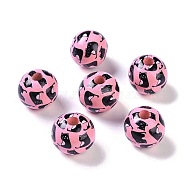 Printed Wood Beads, Round Beads, Pearl Pink, 16x15mm, Hole: 4.3mm(WOOD-C017-01D)