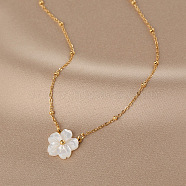 Stainless Steel & Seashell Flower Pendant Necklaces, Fashionable and Versatile, Golden(BI4124)