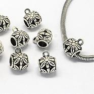 Tibetan Style Alloy Tube Bails, Loop Bails, Barrel Bail Beads, Antique Silver, 13.5x10.5x9.5mm, Hole: 2mm, Inner Diameter: 5mm(PALLOY-S079-063AS)