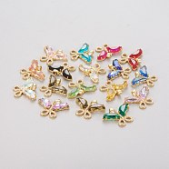Brass Glass Pendants, with Clear Micro Pave Cubic Zirconia, Butterfly, Golden, Mixed Color, 19.5~20x29.5~30x4.5mm, Hole: 5x3.5mm(KK-P186-B)