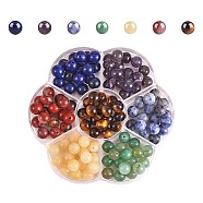 140Pcs 7 Style Natural Gemstone Beads, Natural Tiger Eye & Green Aventurine & Blue Spot Jasper & Dyed Lapis Lazuli & Amethyst & Red Jasper & Topaz Jade, Round, 8~8.5mm, Hole: 1mm, 20pcs/style(G-SZ0002-06)