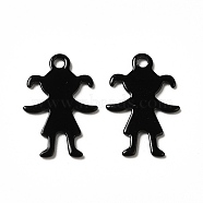 Spray Painted 201 Stainless Steel Pendants, Girl Charm, Black, 16x11x0.5mm, Hole: 1.4mm(STAS-I672-16B)
