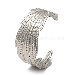 304 Stainless Steel Open Cuff Bangles, Feather, Inner Diameter: 2-5/8x1-7/8 inch(6.6x4.8cm), Wide: 35mm(AJEW-Z009-06E-P)