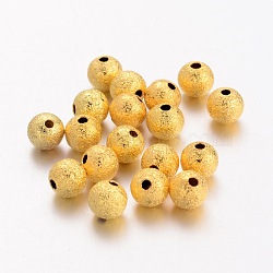 Brass Textured Beads, Nickel Free, Round, Golden Color, Size: about 6mm in diameter, hole: 1mm(EC248-NFG)