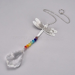 Crystal Ceiling Fan Pull Chains Chakra Hanging Pendants Prism, with Cable Chains, Dragonfly, Colorful, 322mm(AJEW-WH0021-30C)