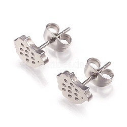 304 Stainless Steel Stud Earrings, with Ear Nuts, Hedgehog, Stainless Steel Color, 7x9x2mm, Pin: 0.8mm, 12pairs/card(EJEW-N045-03P)