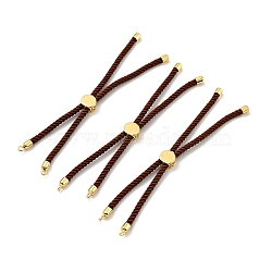 Half Finished Twisted Milan Rope Slider Bracelets, with Rack Plating Brass Cord Ends & Open Loop, Cadmium Free & Lead Free, for Connector Charm Bracelet Making, Golden, Saddle Brown, 222~230x3mm(FIND-G032-01G-18)