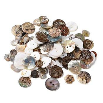 Natural Shell Buttons, Flat Round, 2-Hole, Mixed Color, 10~20.5x1.5~2mm, Hole: 1.6~2mm