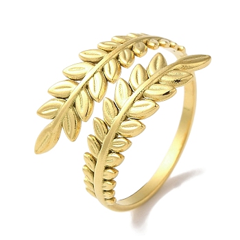 PVD Vacuum Plating 201 Stainless Steel Leaf Open Cuff Rings for Women, Real 18K Gold Plated, Inner Diameter: 18mm