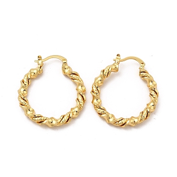 Rack Plating Brass Twist Ring Hoop Earrings for Women, Cadmium Free & Lead Free, Real 18K Gold Plated, 32.5x28.5x4.2mm, Pin: 0.8~1.4x0.7mm