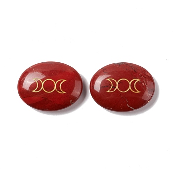 Natural Red Jasper Healing Massage Palm Stones, Pocket Worry Stone, for Anxiety Stress Relief Therapy, Oval with Triple Moon, 33x43x11~12mm