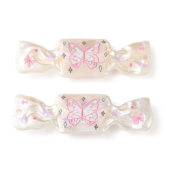 Printed Opaque Acrylic Beads, Texture, Candy with Bowknot, 89.5x28x13.5mm, Hole: 3mm