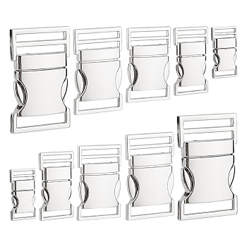 10Pcs 5 Styles Alloy Side Release Buckles, for Backpack, Waist Pack, Platinum, 23~53x12.5~36x4~8mm, Hole: 10.2~30x1.5~5mm, 2pcs/style