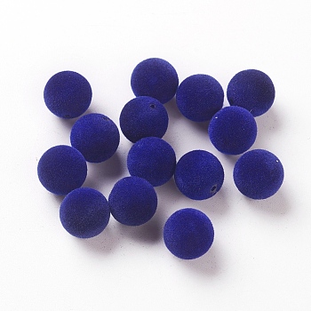 Flocky Acrylic Beads, Round, Blue, 14mm, Hole: 2mm