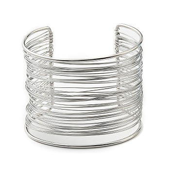 304 Stainless Steel Multi Line Cuff Bangles, Stainless Steel Color, Inner Diameter: 1-7/8x2-1/2 inch(4.9x6.25cm)