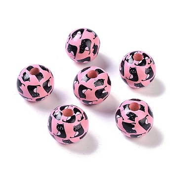 Printed Wood Beads, Round Beads, Pearl Pink, 16x15mm, Hole: 4.3mm