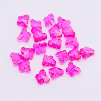 Transparent Glass Beads, Faceted, Butterfly, Magenta, 6.5x8x5.5mm, Hole: 1mm