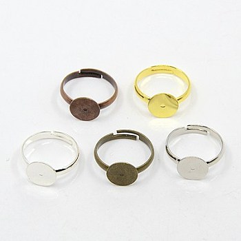 Brass Pad Ring Base Findings, Adjustable, Mixed Color, 19mm