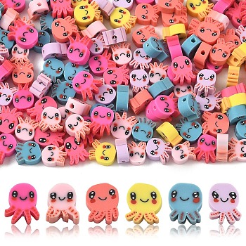 200Pcs Handmade Polymer Clay Beads, Octopus, Mixed Color, 8~12x6~9x3~4mm, Hole: 1.6mm