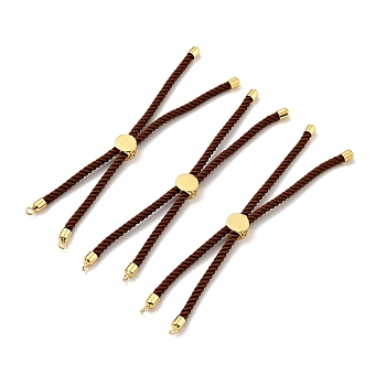 Half Finished Twisted Milan Rope Slider Bracelets, with Rack Plating Brass Cord Ends & Open Loop, Cadmium Free & Lead Free, for Connector Charm Bracelet Making, Golden, Saddle Brown, 222~230x3mm