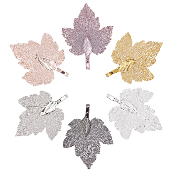 Iron Pendants, Electroplate Natural Leaf, Grape Leaf, Mixed Color, 6 colors, 2pcs/color, 12pcs/box