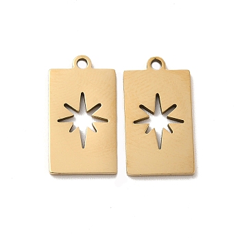 201 Stainless Steel Pendants, Rectangle with Star Charm, Golden, 16x9x1mm, Hole: 1.2mm