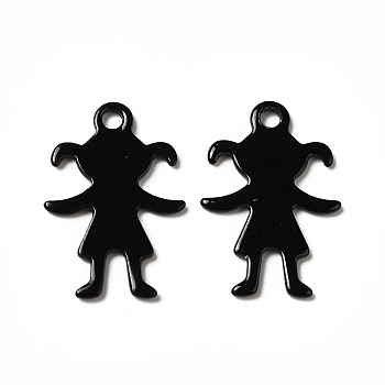 Spray Painted 201 Stainless Steel Pendants, Girl Charm, Black, 16x11x0.5mm, Hole: 1.4mm