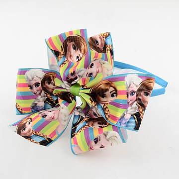 Girls' Kawaii Flower Hair Bands, Plastic Hair Bands with Printed Grosgrain Ribbon, Sienna, 115mm(OHAR-R212-06)