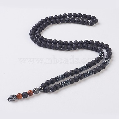 Natural Lava Rock Beaded and Natural & Synthetic Mixed Stone Pendant Necklaces(NJEW-I221-02)-2