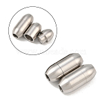 304 Stainless Steel Magnetic Clasps, Magnetic Clasps with Glue-in Ends, Barrel, Stainless Steel Color, 16x7mm, Hole: 3mm(X-STAS-O042-A-24)