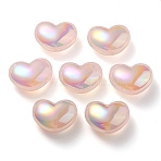 UV Plating Rainbow Iridescent Imitation Jelly Acrylic Beads, Heart, Pink, 16x21x11mm, Hole: 2mm(OACR-C007-08B)